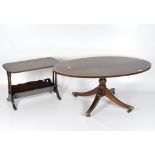 A mahogany oval coffee table with a mahogany rectangular side table