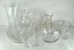 A collection of glassware, including a cut glass vase marked St Louis to base,