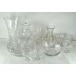 A collection of glassware, including a cut glass vase marked St Louis to base,