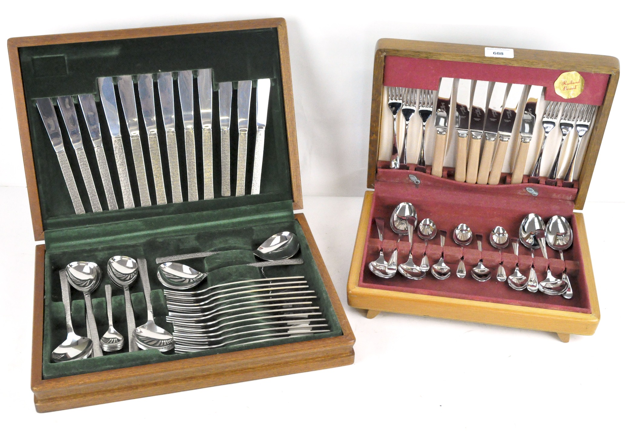 A teak cased set of 1970s textured steel flatware for six, Wine Gartens Ltd,