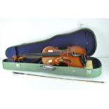 A 1/2 size viola in carry case with bow,