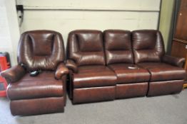A contemporary leather three seat sofa,