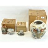 A selection of Japanese ceramics, including a Satsuma vase, egg shell porcelain cup and saucer,