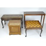 A Victorian chess table, on carved cabriole legs, 41cm x 64cm x 64cm, and more