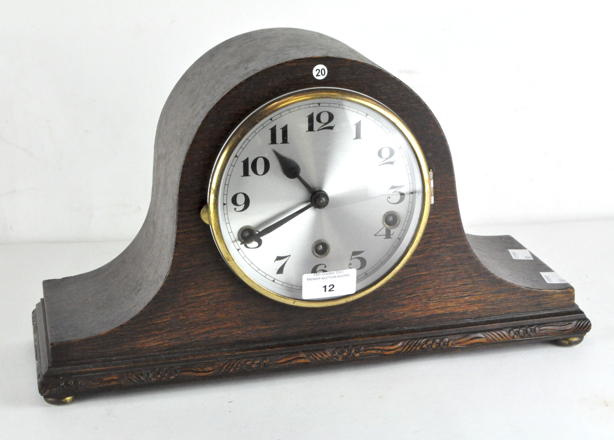 An early 20th century oak cased 1930's mantle clock, marked to movement Fontenoy Made in France,