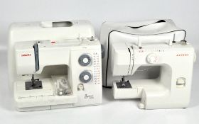 Two contemporary sewing machines,