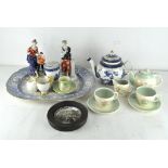 A selection of assorted ceramics, including a 19th century pot lid and small Susie Cooper tea set,