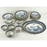 A 'Real Old Willow' Booths pattern dinner part service with gilt details, A8025,