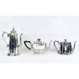 Two silver plated teapots and covers and a coffee pot and cover, Victorian and later,