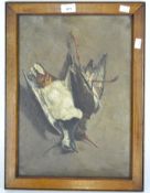 A 20th century oil on canvas, depicting dead game, unsigned, 44cm x 31cm,