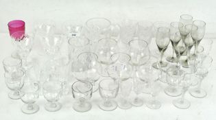 A selection of contemporary glassware, wine glasses, spirit glasses, beakers and more,