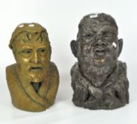 A pair of plaster busts depicting characters from an RSC production of Henry V (Laurence Olivier)