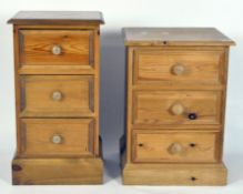 Two pine bedside chests of drawers, each with three drawers,