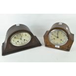 Two early/mid-20th century mahogany mantel clocks, both with inlaid decoration to the front,
