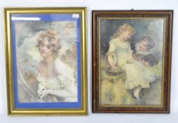 Two Pears' style prints of a lady and two children,