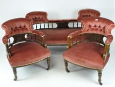 A Victorian three piece sofa suite, comprising sofa and two armchairs,