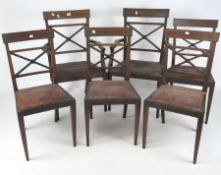 A set of six late 19th century dining chairs, including two carvers with cross banding inlay,