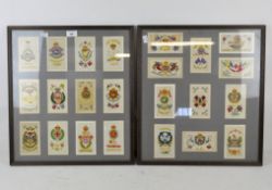 Two framed groups of twelve First World War silk postcards of British Army Regiments,