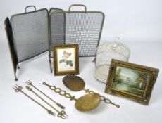 Assorted wares, to include a metal birdcage and folding fire screen,