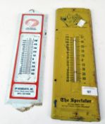 Two vintage enamel advertising wall thermometers