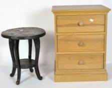 A modern pine bedside cabinet with three drawers, height 66.