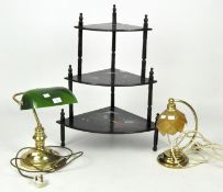 Two desk lamps, one with a green glass shade, max height 33cm,