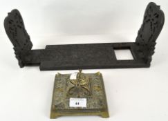 An Anglo Indian carved hard wood book slide, width 34cm,