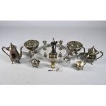 A quantity of silver plate to include two rose bowls and a galley tray on three legs,