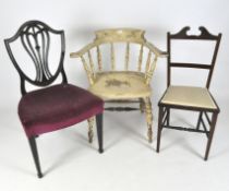A Victorian mahogany shield back chair together with two other chairs