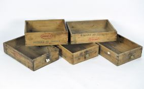 A group of five food produce wooden crates "produce of Sweden" adapted into drawers