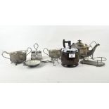 A selection of silver plated wares, including a teapot, twin-handled sugar bowl and milk jug,