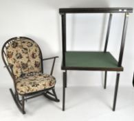 A stained beech Ercol rocking chair together with two folding card tables