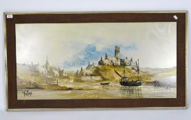 A large 'Folland' landscape print on board, framed,
