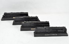 Four contemporary coal models of trains, mounted on stands, including; 46229 Duchess of Hamilton,