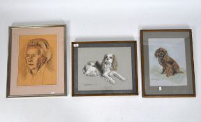 Two contemporary watercolour paintings depicting Cavalier King Charles Spaniels,