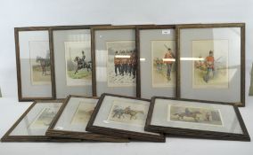 Nine military prints of British regiments, after Godfrey Douglas Giles, 22cm x 16cm,