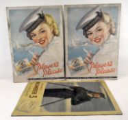 Three Players Cigarettes advertising display cards, each printed with scenes of attractive women,
