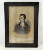 A 19th century coloured etching print of Robert Burns in glazed oak frame,