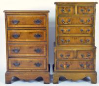 A yew mini tallboy with 8 drawers, 81cm x 42cm x 30cm, and a small chest of four drawers