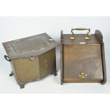 A late 19th/early 20th century oak coal scuttle, with brass handle, 44cm deep,