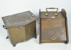 A late 19th/early 20th century oak coal scuttle, with brass handle, 44cm deep,