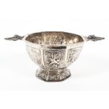 A Scottish import silver bowl of hexagonal form,