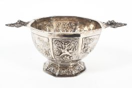 A Scottish import silver bowl of hexagonal form,