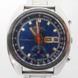 A vintage Seiko automatic chronograph wristwatch, the blue dial with baton hour markers,