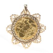 A George V sovereign dated 1920, in pierced 9ct gold mount,