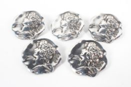 Five silver Art Nouveau buttons, hallmarked Chester, 1903,