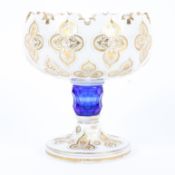A Bohemian opaque cased and cut glass footed bowl, mid-19th century,