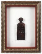 Freda Erwee, framed carved wood sculpture, titled Umculi I, signed lower right,