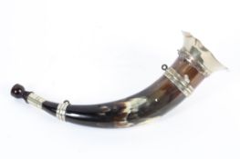 A Victorian silver-plate mounted hunting horn, with stag and archer mounts,