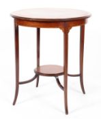 A Victorian mahogany occasional table, of circular form, with satinwood and ebony stringing,